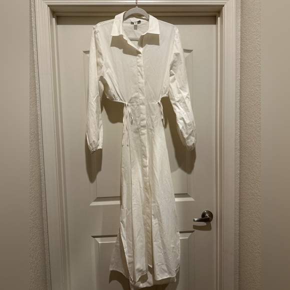 Topshop Ruched Cutout Long Sleeve Cotton Poplin Midi Shirtdress In White - Picture 6 of 10